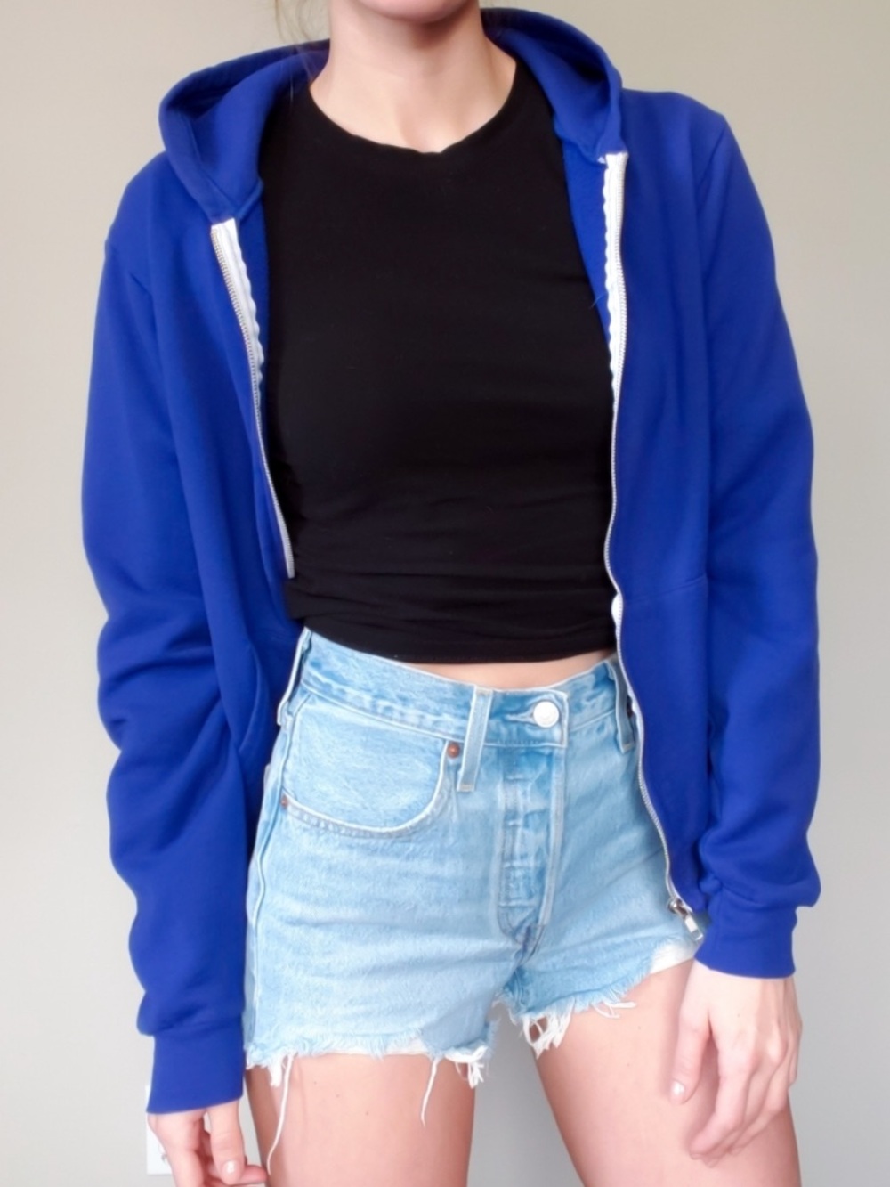 American Apparel Classic Zip Up Hoodie Cobalt Blue Unisex XS